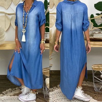 Lea | Long dress in jeans look with slit in the side