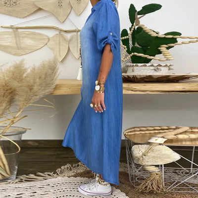 Lea | Long dress in jeans look with slit in the side