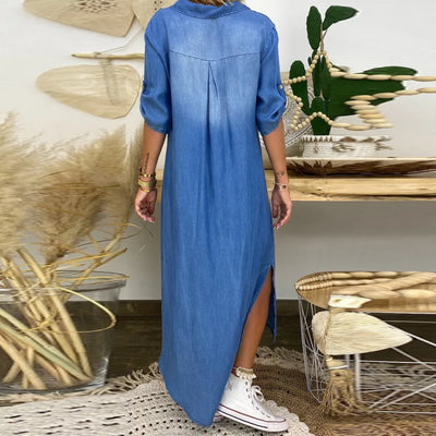 Lea | Long dress in jeans look with slit in the side