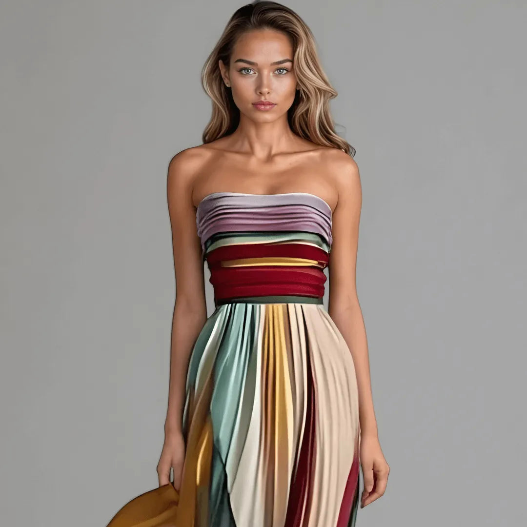 Sunset Symphony strapless maxi dress