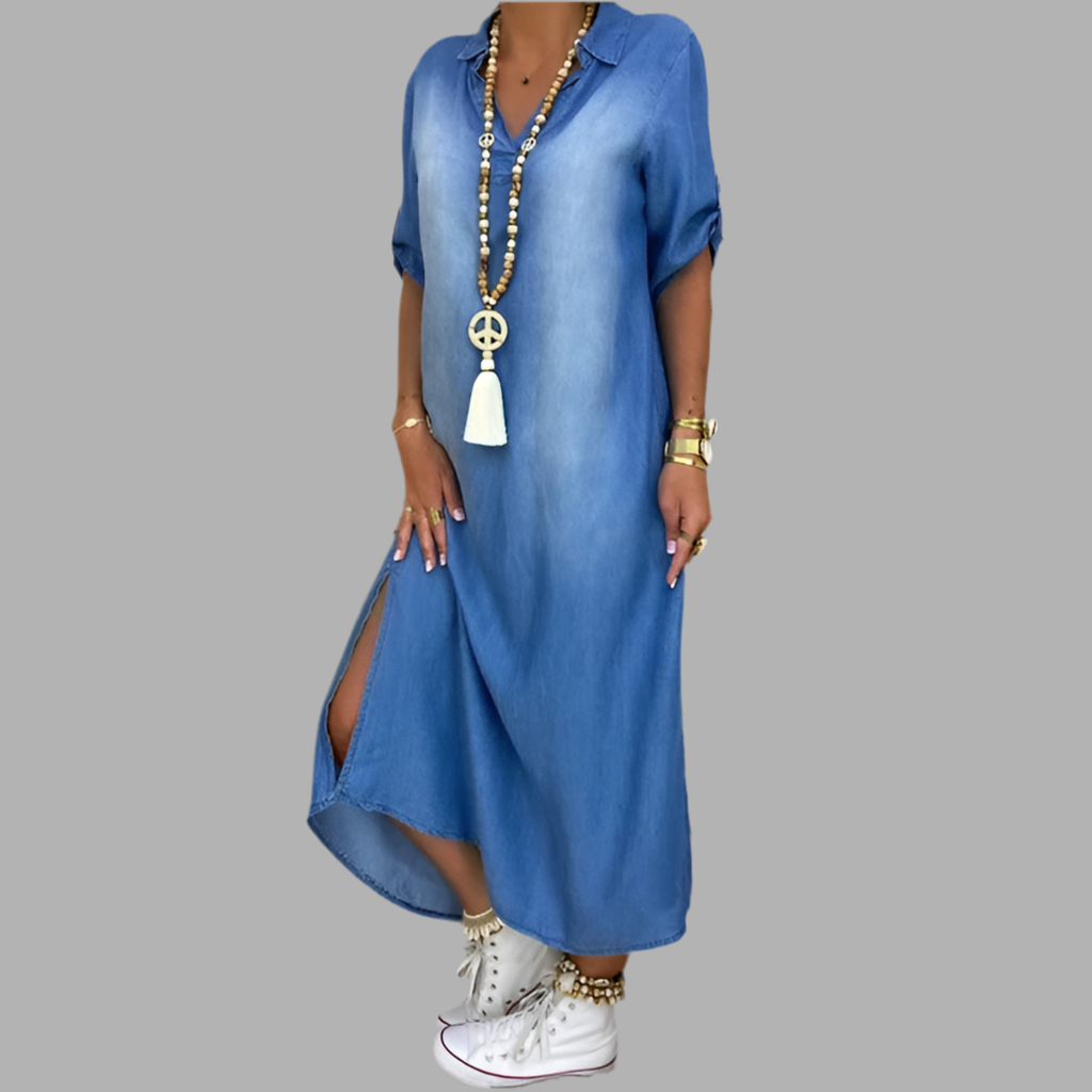 Lea | Long dress in jeans look with slit in the side